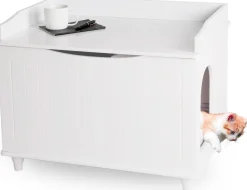 WONDERMAKE® Katzenschrank für Katzentoilette groß aus Holz, Katzenklo-Schrank Kommode XL, Design Katzen-Haus Toilette Klo Waschbecken-Unterschrank für Bad, 73,5 x 51,5 x 57 cm, weiß New