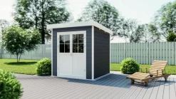 WPC-Gartenhaus S mit Flachdach anthrazit/weiß FSC100% ^ Elephant New