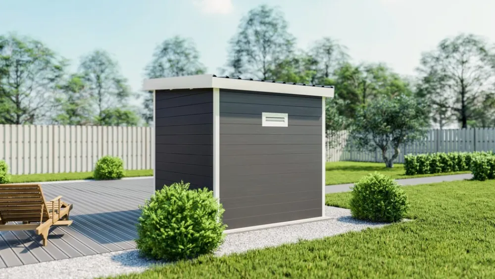WPC-Gartenhaus S mit Flachdach anthrazit/weiß FSC100% ^ Elephant New