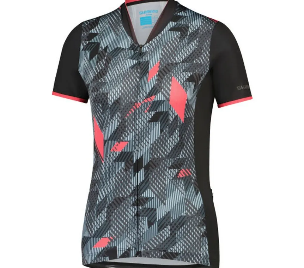 W's SAGAMI Short Sleeve Zip Jersey, Black-Blue ^ Shimano