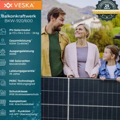 920 W / 600 W Balkonkraftwerk Photovoltaik Solaranlage Steckerfertig WIFI Smart ^ Veska Clearance