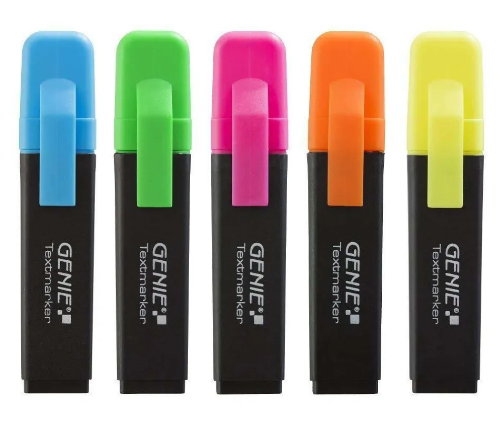 20x Textmarker 5 Farben Neon Marker Set Highlighter Stifte Leuchtmarker ^ Genie New