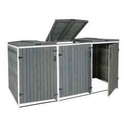 MCW XL 3er-/6er-Mülltonnenverkleidung -H74, Mülltonnenbox, erweiterbar 126x238x98cm Holz MVG ~ grau-weiß Discount