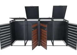 MCW XL 4er/8er-Mülltonnenverkleidung -J81, Mülltonnenbox, Metall 118kg anthrazit ~ Kirsche-Holzoptik dunkelbraun Discount