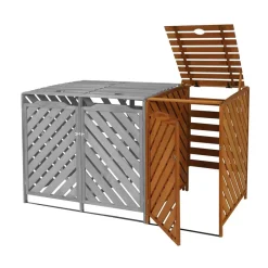 XL 1er-/2er-Mülltonnenverkleidung Erweiterung -J44, Mülltonnenbox, 120x68x98cm Holz MVG-zertifiziert ~ braun ^ MCW Sale