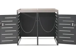 MCW XL 2er-/4er-Mülltonnenverkleidung -H40, Mülltonnenbox, Pflanzkasten Edelstahl-Metall 63kg 125x140x102cm erweiterbar New