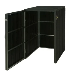 XL 1er-/2er-WPC-Mülltonnenverkleidung -J28, Premium Mülltonnenbox, Metall Holzoptik, erweiterbar ~ anthrazit ^ MCW Discount