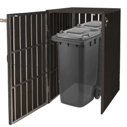 XL 1er-/2er-WPC-Mülltonnenverkleidung -J28, Mülltonnenbox, Metall Holzoptik, erweiterbar ~ anthrazit ^ MCW Best