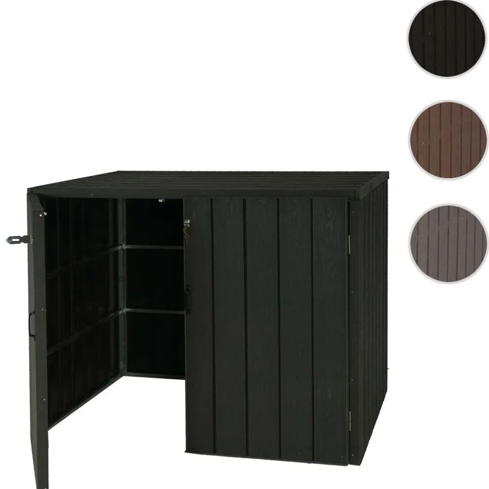 XL 2er-/4er-WPC-Mülltonnenverkleidung -J28, Premium Mülltonnenbox, Metall Holzoptik, erweiterbar ~ anthrazit ^ MCW New