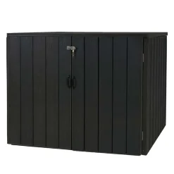 XL 2er-/4er-WPC-Mülltonnenverkleidung -J28, Premium Mülltonnenbox, Metall Holzoptik, erweiterbar ~ anthrazit ^ MCW New