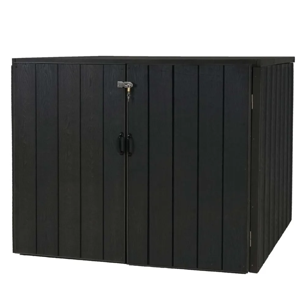 XL 2er-/4er-WPC-Mülltonnenverkleidung -J28, Premium Mülltonnenbox, Metall Holzoptik, erweiterbar ~ anthrazit ^ MCW New