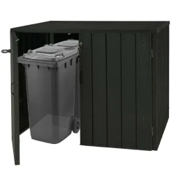 XL 2er-/4er-WPC-Mülltonnenverkleidung -J28, Premium Mülltonnenbox, Metall Holzoptik, erweiterbar ~ anthrazit ^ MCW New