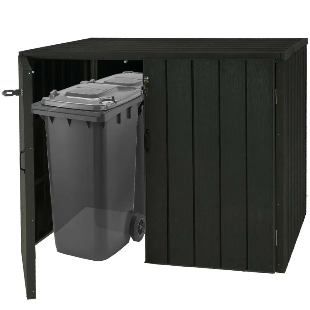 XL 2er-/4er-WPC-Mülltonnenverkleidung -J28, Premium Mülltonnenbox, Metall Holzoptik, erweiterbar ~ anthrazit ^ MCW New