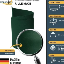 zaun|zu® Sichtschutzstreifen Rille Maxi Einzelstreifen Sichtschutz 24cm hoch Grün 2,05m Fenstergrau Best