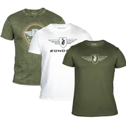 Zündapp 3 T-Shirt mit Print retro für Herren oder Damen S - XXL Dreierpack Basic Shirt unisex 100 % Baumwolle oliv meliert + grau meliert + schwarz uni Clearance