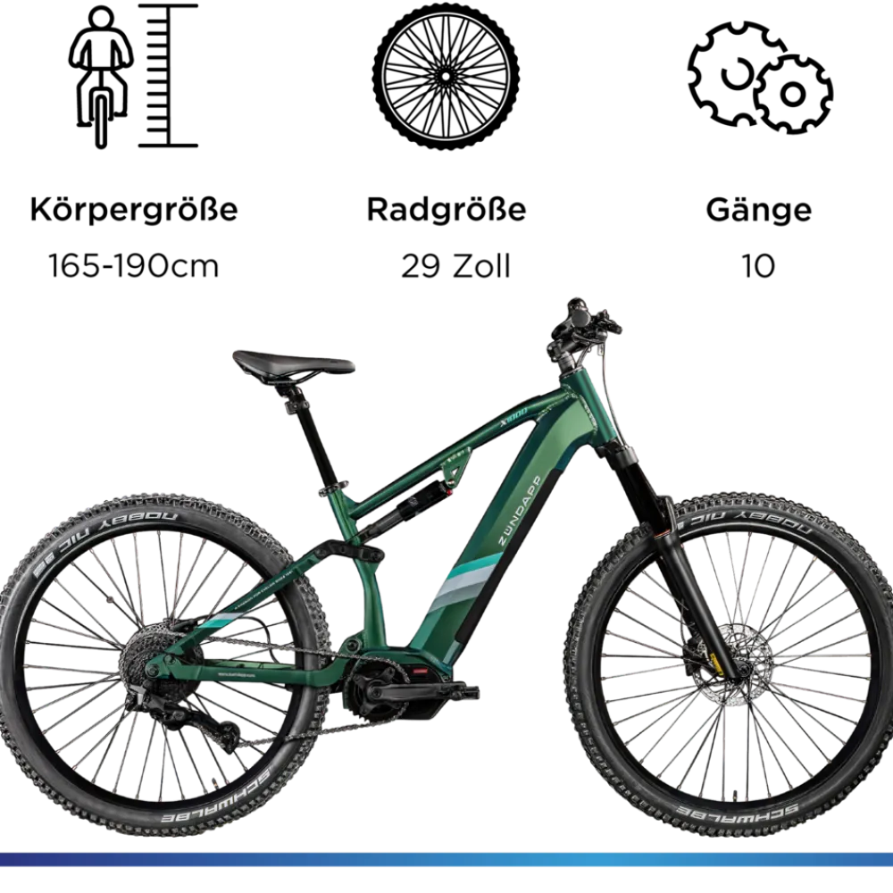 X1000 E Bike Mountainbike Fully 29 Zoll 10 Gänge Pedelec Herren 165 - 190 cm Elektrofahrrad 730Wh ^ Zündapp