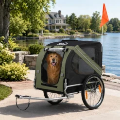 zoomundo Hundeanhänger Fahrradanhänger für Hunde - in Matcha Grün/Schwarz - Silver Frame Clearance